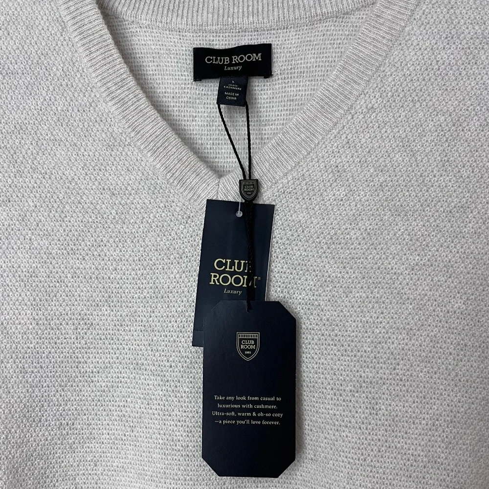 Club Room Men’s Textured 100% Cashmere V- Neck Sweater T-Shirt size L